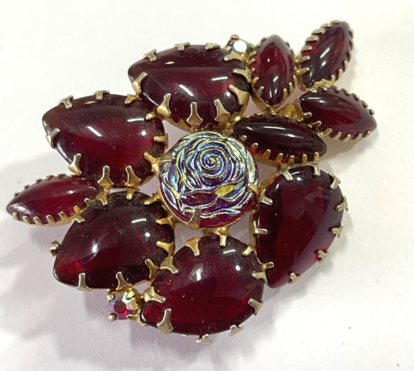 Ruby Red Glass Vintage 60's Brooch and Earrings-Vintageonline-Vintage Online