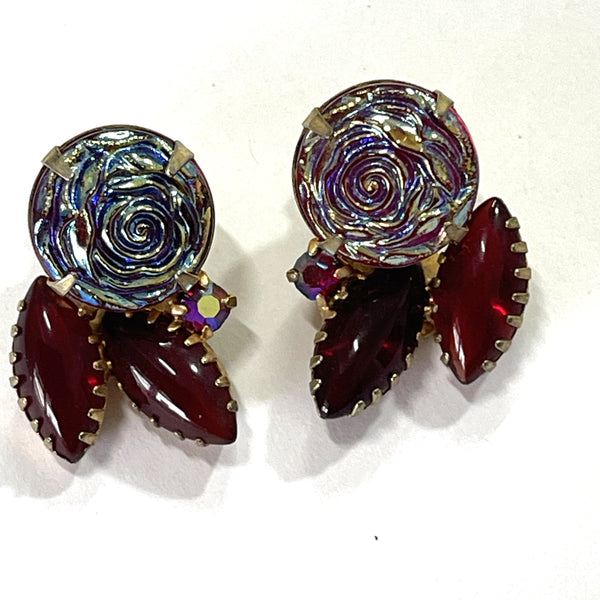 Ruby Red Glass Vintage 60's Brooch and Earrings-Vintageonline-Vintage Online