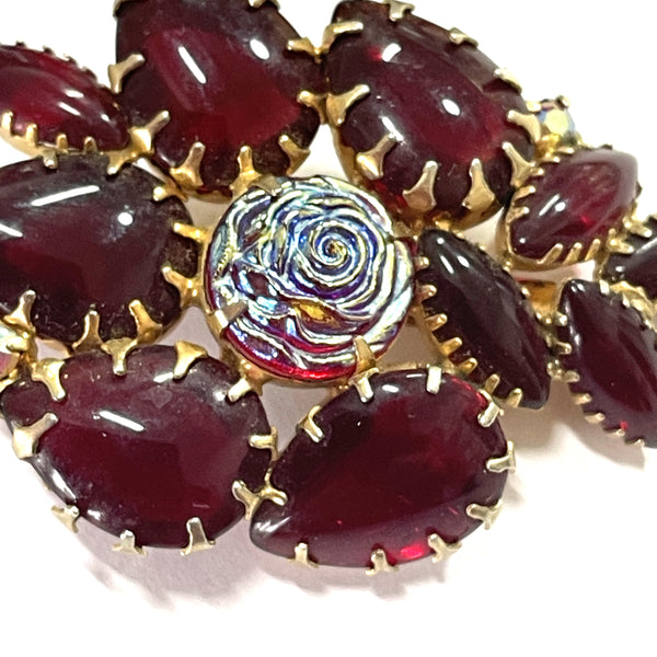 Ruby Red Glass Vintage 60's Brooch and Earrings-Vintageonline-Vintage Online