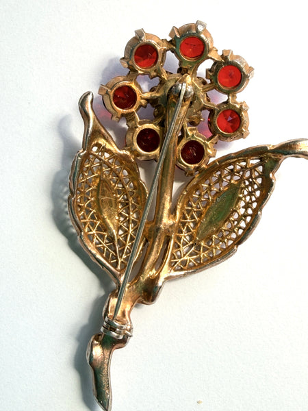 Ruby Red Glass Vintage Flower Brooch-Vintageonline-Vintage Online