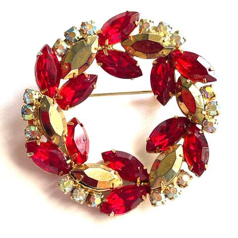 Ruby Red Rhinestone Garland Vintage Brooch-Vintageonline-Vintage Online