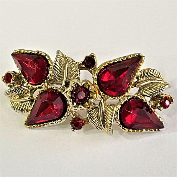 Ruby Red Rhinestone Vintage Brooch-Vintageonline-Vintage Online