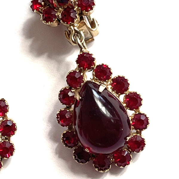 Ruby Red Rhinestone Vintage Drop Earrings-Schreiner ?-Vintageonline-Vintage Online