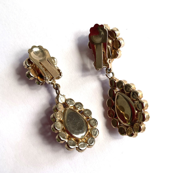 Ruby Red Rhinestone Vintage Drop Earrings-Schreiner ?-Vintageonline-Vintage Online