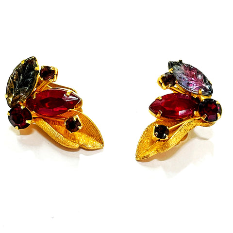Ruby Red Rhinestone Vintage Earrings-Vintageonline-Vintage Online