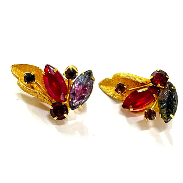 Ruby Red Rhinestone Vintage Earrings-Vintageonline-Vintage Online