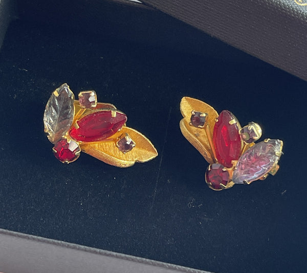 Ruby Red Rhinestone Vintage Earrings-Vintageonline-Vintage Online