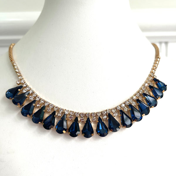 Sapphire Blue Rhinestone Necklace-Vintageonline-Vintage Online