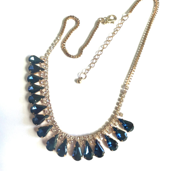 Sapphire Blue Rhinestone Necklace-Vintageonline-Vintage Online