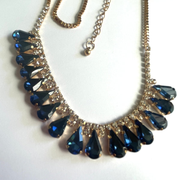 Sapphire Blue Rhinestone Necklace-Vintageonline-Vintage Online