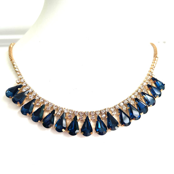 Sapphire Blue Rhinestone Necklace-Vintageonline-Vintage Online