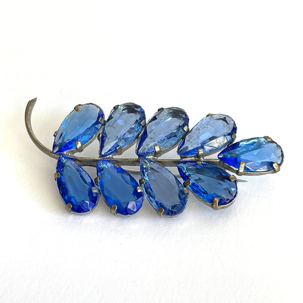 Sapphire Blue Rhinestone Vintage Brooch-Vintageonline-Vintage Online
