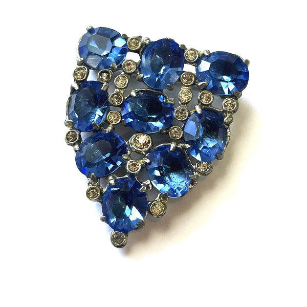 Sapphire Blue Rhinestone Vintage Brooch-Vintageonline-Vintage Online