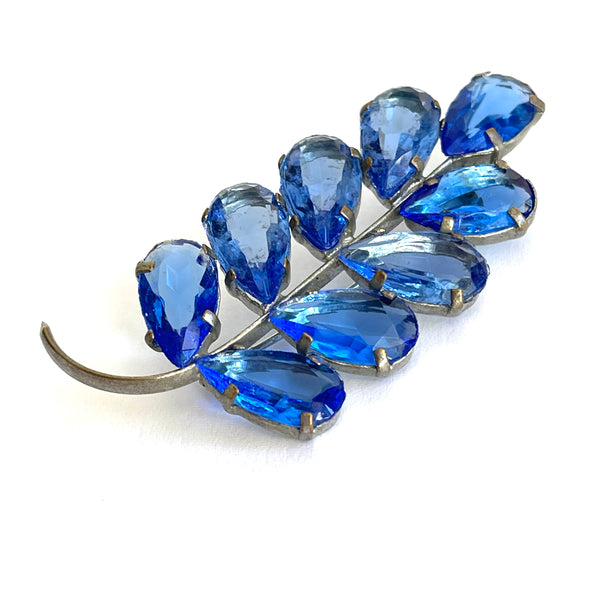 Sapphire Blue Rhinestone Vintage Brooch-Vintageonline-Vintage Online