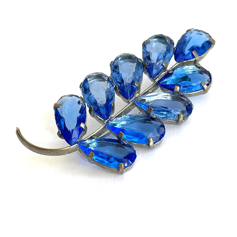 Sapphire Blue Rhinestone Vintage Brooch-Vintageonline-Vintage Online
