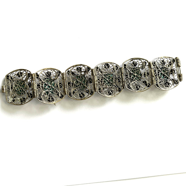 Scarab Egyptian Revival 60's Filigree Bracelet-Vintageonline.-Vintage Online