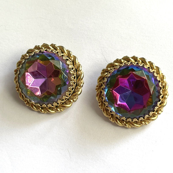 Schiaparelli 1950's-1960's Heliotrope Watermelon Rhinestone Earrings-Schiaparelli-Vintage Online