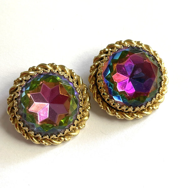 Schiaparelli 1950's-1960's Heliotrope Watermelon Rhinestone Earrings-Schiaparelli-Vintage Online
