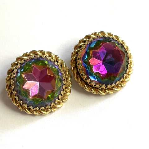 Schiaparelli 1950's-1960's Heliotrope Watermelon Rhinestone Earrings-Schiaparelli-Vintage Online