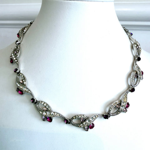 Schiaparelli Vintage Rhinestone Ribbon Link Necklace-Elsa Schiaparelli-Vintage Online