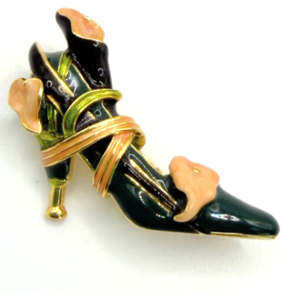 Signed KJL Kenneth Jay Lane High Heel Shoe Calla Lilly Brooch-Vintageonline-Vintage Online