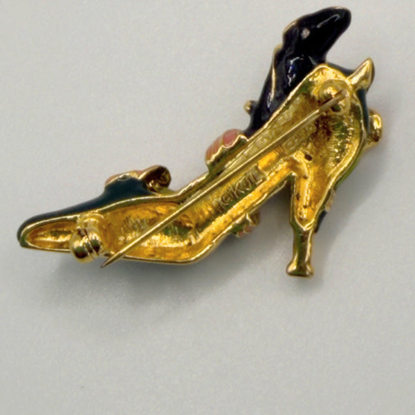 Signed KJL Kenneth Jay Lane High Heel Shoe Calla Lilly Brooch-Vintageonline-Vintage Online