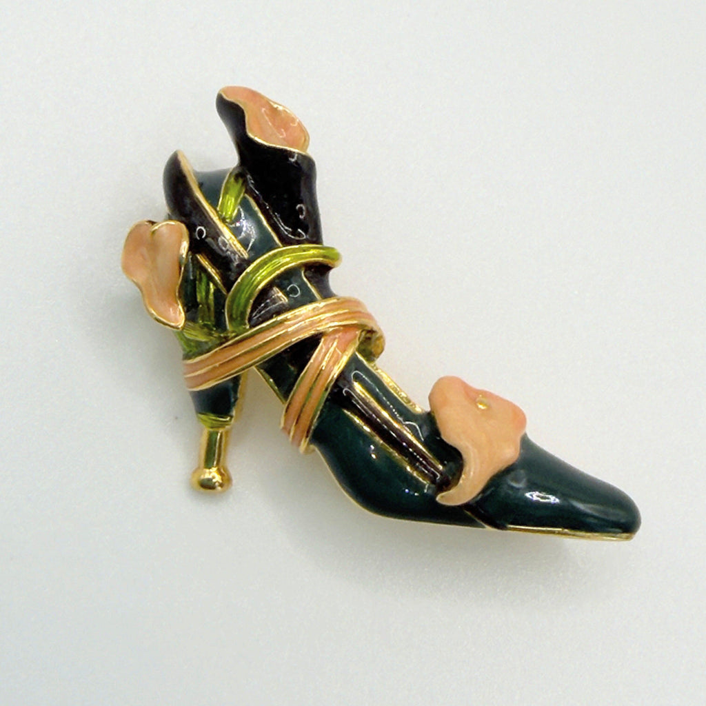 Signed KJL Kenneth Jay Lane High Heel Shoe Calla Lilly Brooch-Vintageonline-Vintage Online