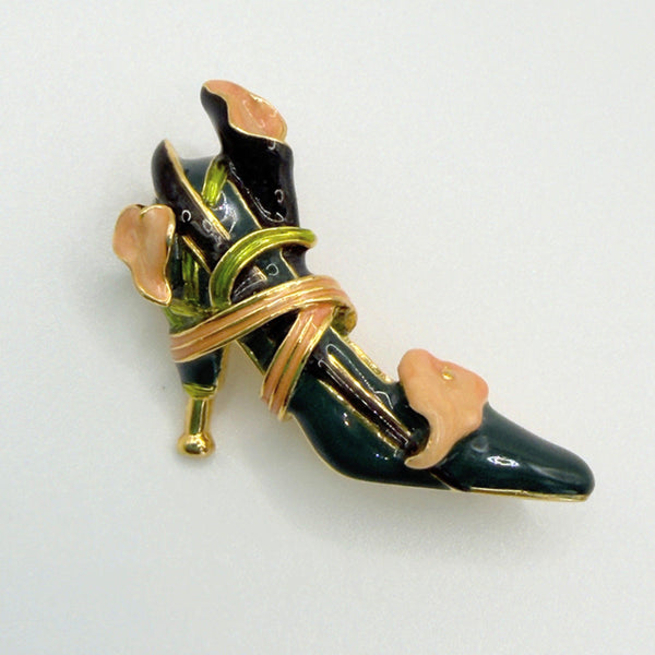 Signed KJL Kenneth Jay Lane High Heel Shoe Calla Lilly Brooch-Vintageonline-Vintage Online