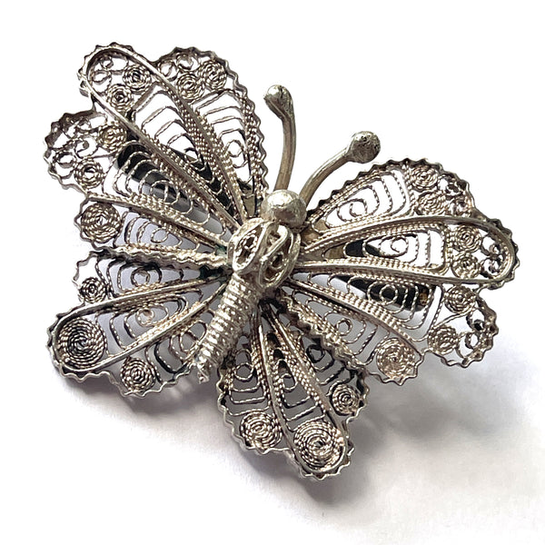 Silver Filigree Mid Century Butterfly Brooch-Vintageonline-Vintage Online