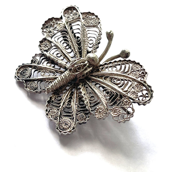 Silver Filigree Mid Century Butterfly Brooch-Vintageonline-Vintage Online
