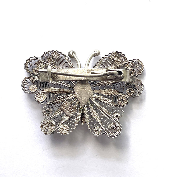 Silver Filigree Mid Century Butterfly Brooch-Vintageonline-Vintage Online