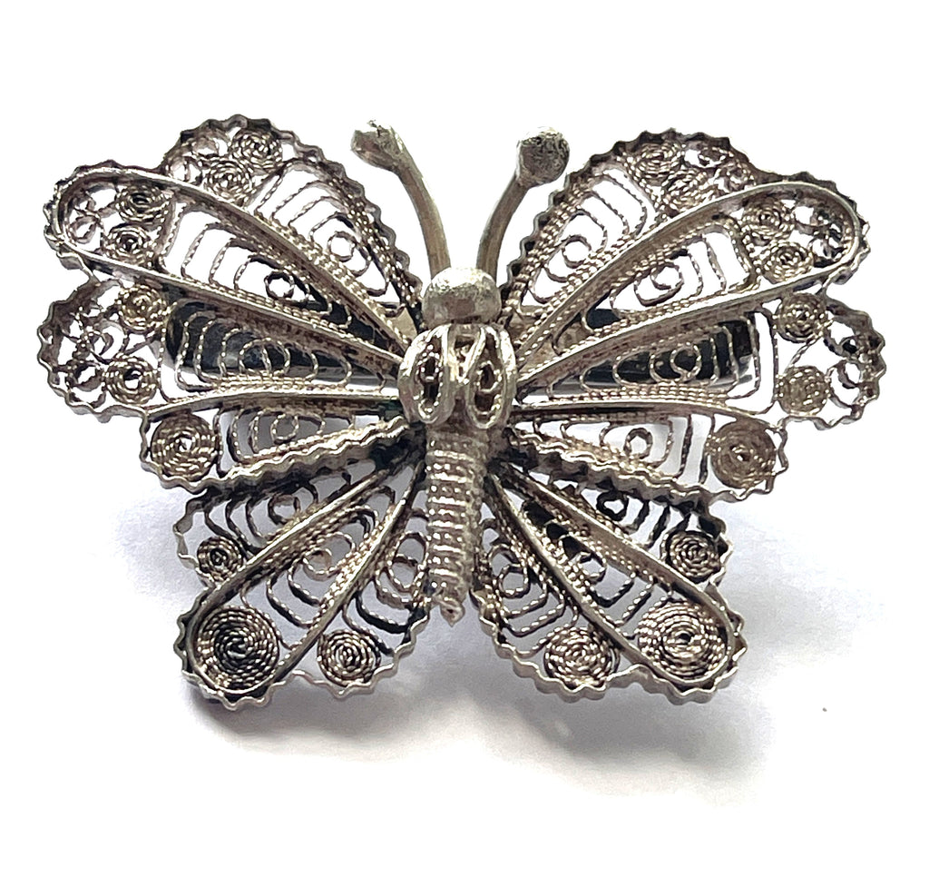Silver Filigree Mid Century Butterfly Brooch-Vintageonline-Vintage Online