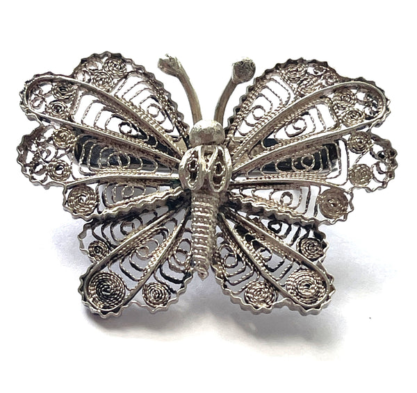Silver Filigree Mid Century Butterfly Brooch-Vintageonline-Vintage Online