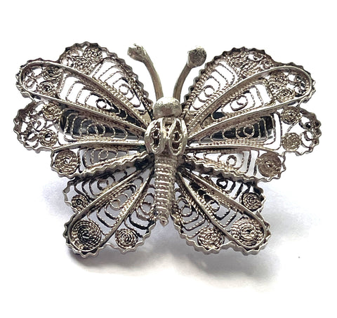Silver Filigree Mid Century Butterfly Brooch-Vintageonline-Vintage Online