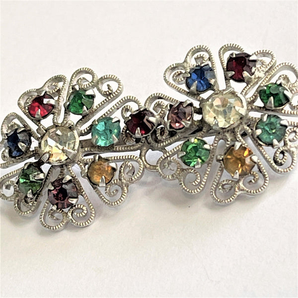 Silver tone Filigree Rhinestone Vintage Brooch-Vintageonline-Vintage Online