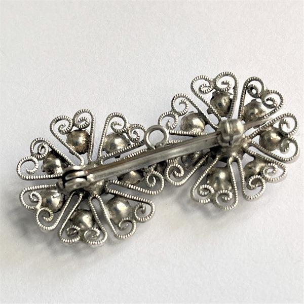 Silver tone Filigree Rhinestone Vintage Brooch-Vintageonline-Vintage Online