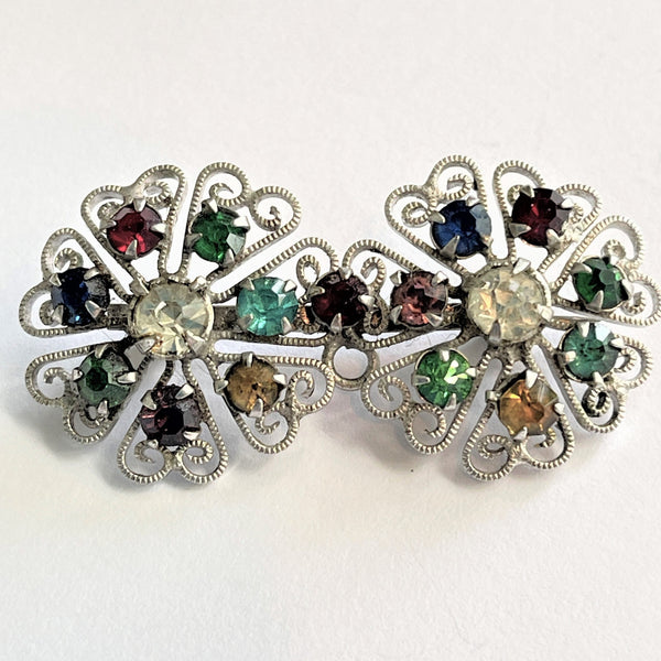 Silver tone Filigree Rhinestone Vintage Brooch-Vintageonline-Vintage Online