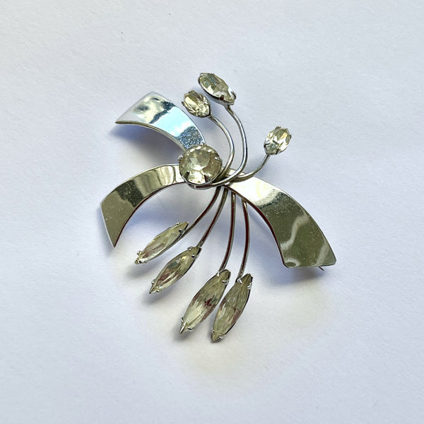 Silver tone Rhinestone Vintage Brooch-Vintageonline-Vintage Online