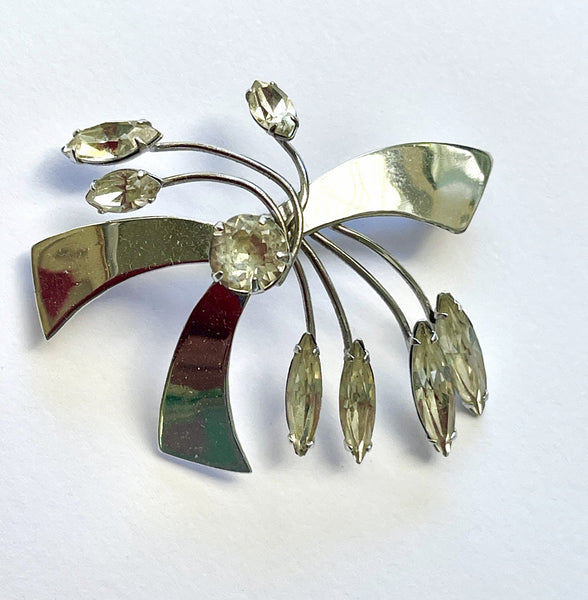Silver tone Rhinestone Vintage Brooch-Vintageonline-Vintage Online