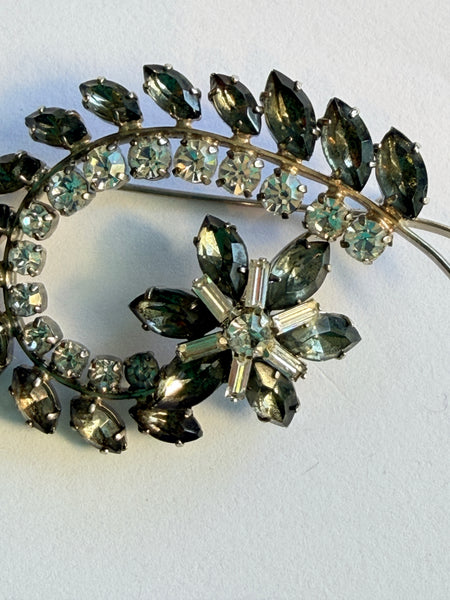 Smokey Grey & Clear Rhinestone Vintage Brooch-Vintageonline-Vintage Online
