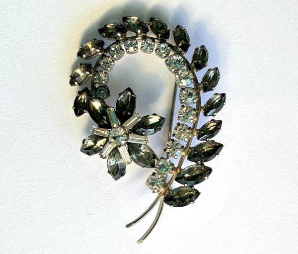 Smokey Grey & Clear Rhinestone Vintage Brooch-Vintageonline-Vintage Online