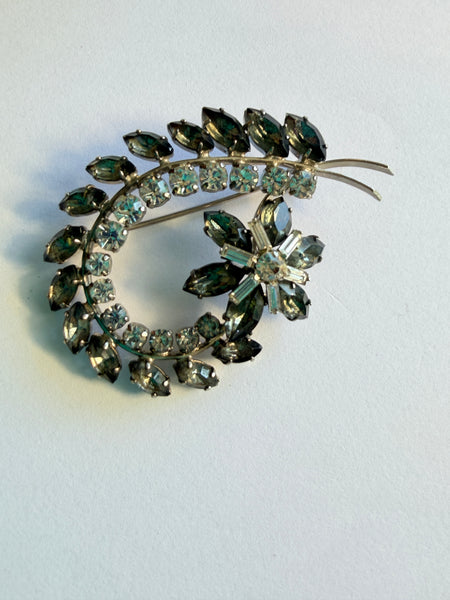 Smokey Grey & Clear Rhinestone Vintage Brooch-Vintageonline-Vintage Online