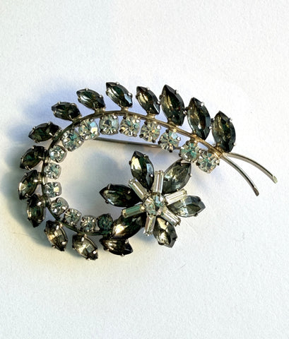 Smokey Grey & Clear Rhinestone Vintage Brooch-Vintageonline-Vintage Online
