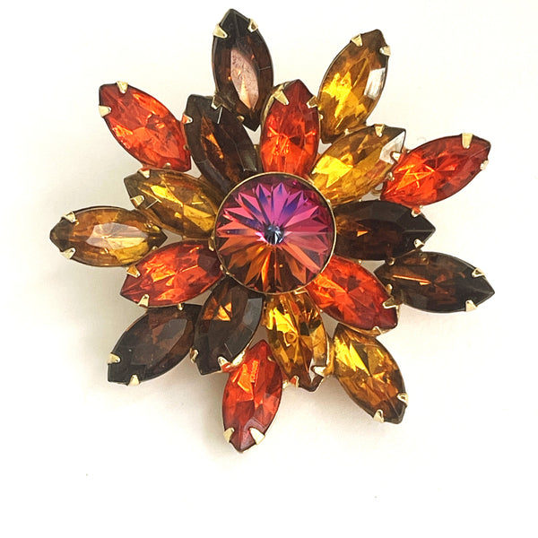 Spin Wheel Rivoli Rhinestone Vintage Brooch-Vintageonline-Vintage Online
