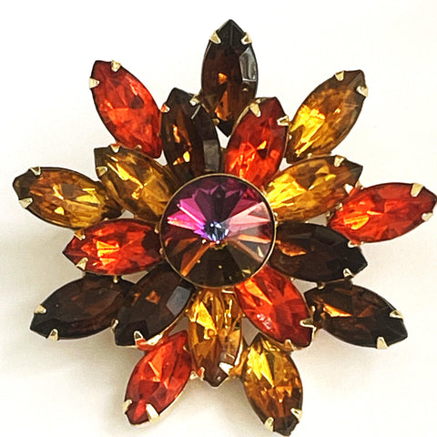 Spin Wheel Rivoli Rhinestone Vintage Brooch-Vintageonline-Vintage Online