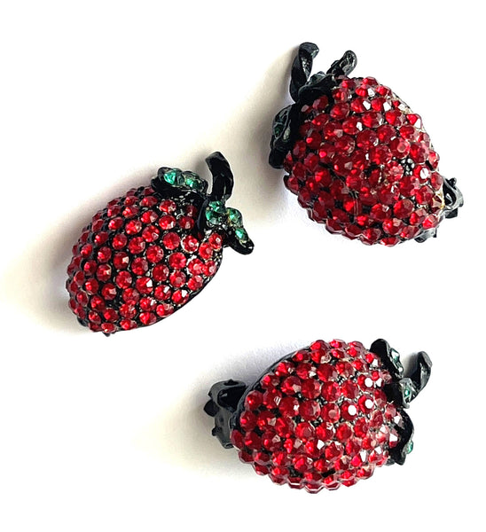 Strawberry Rhinestone Vintage Brooch and Earrings-Vintageonline-Vintage Online