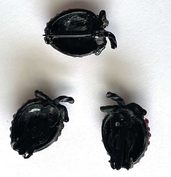 Strawberry Rhinestone Vintage Brooch and Earrings-Vintageonline-Vintage Online
