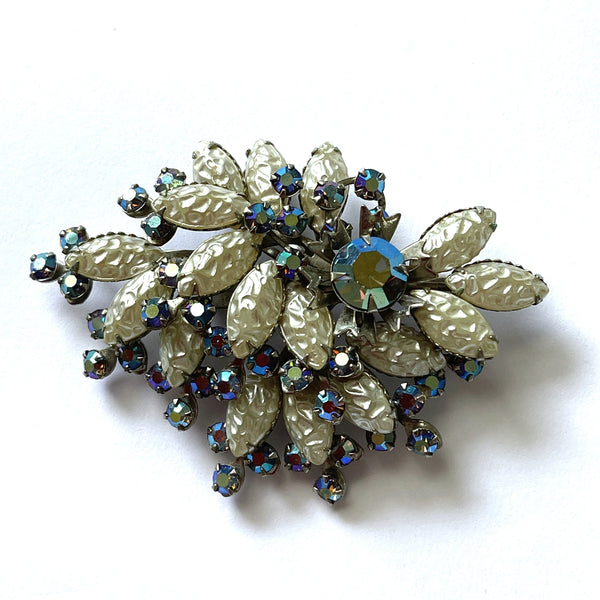 Stunning 60's AB Rhinestone & Blister Pearl Vintage Brooch-Vintageonline-Vintage Online