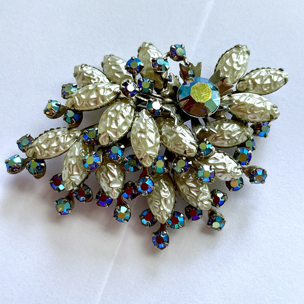 Stunning 60's AB Rhinestone & Blister Pearl Vintage Brooch-Vintageonline-Vintage Online