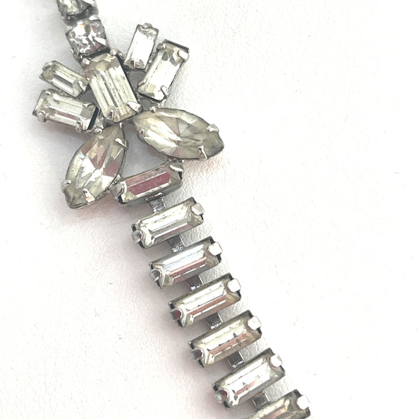 Stunning Art Deco Necklace with Clear and Emerald Coloured Rhinestones-Vintageonline-Vintage Online